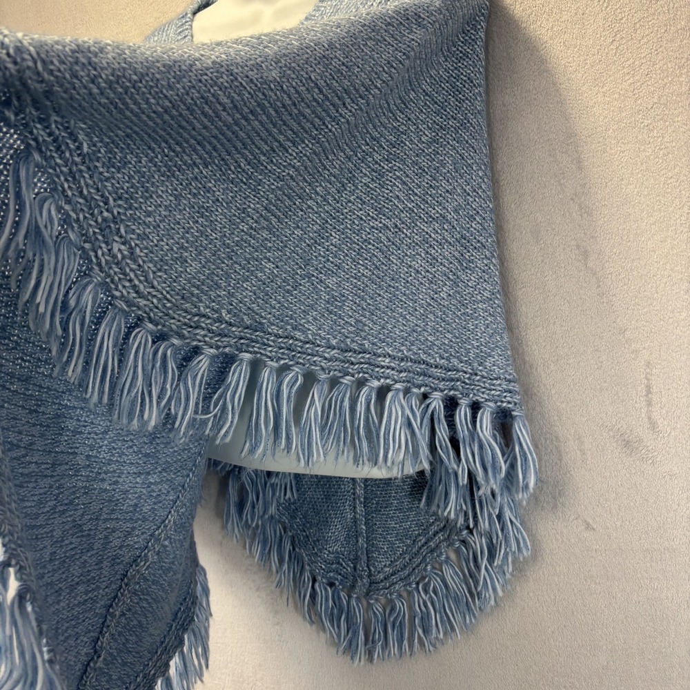 NWT Fieldgear Poncho Sweater Womens One Size Blue Fringe VNeck Holiday Cozy Knit - Picture 9 of 12